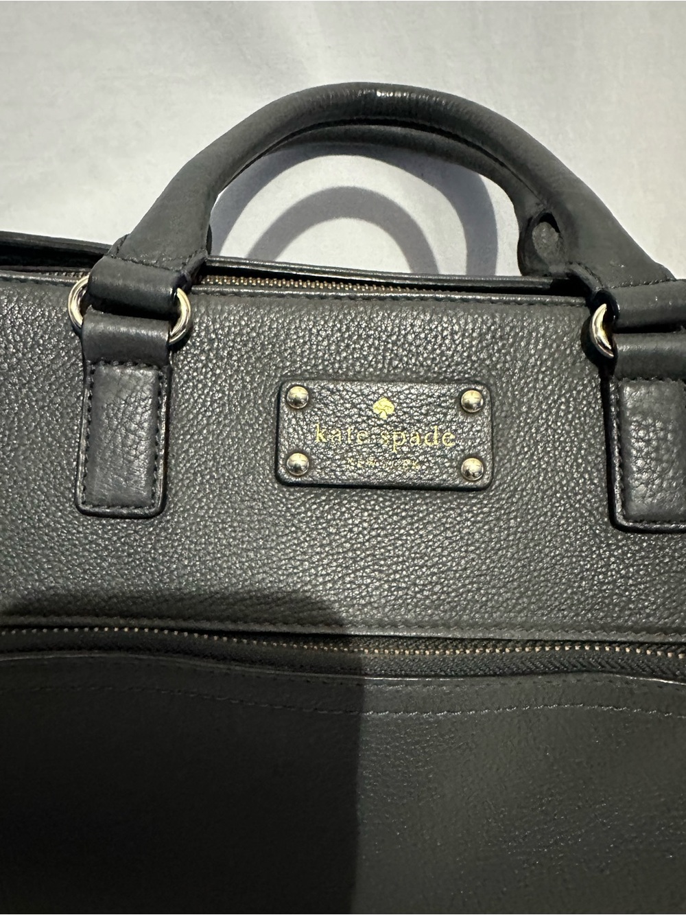 Kate Spade Gray Pebbled Leather Satchel w/ Front Zip Pocket - Picture 2 of 6